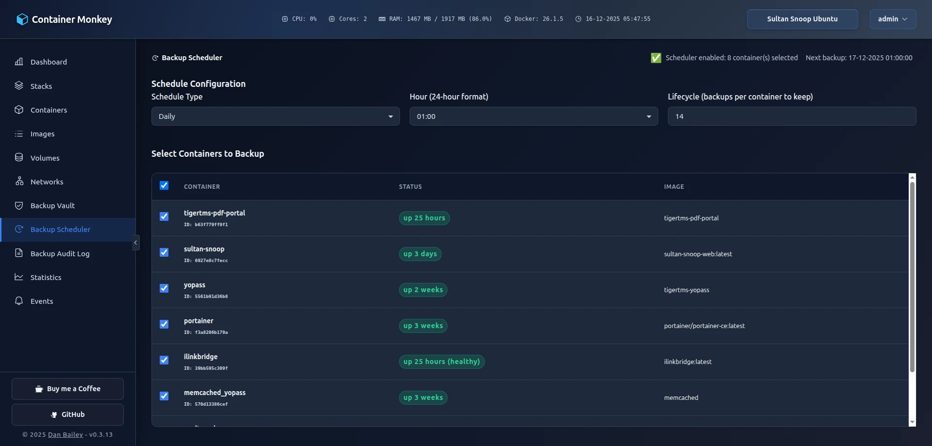 Container Monkey backup scheduler interface